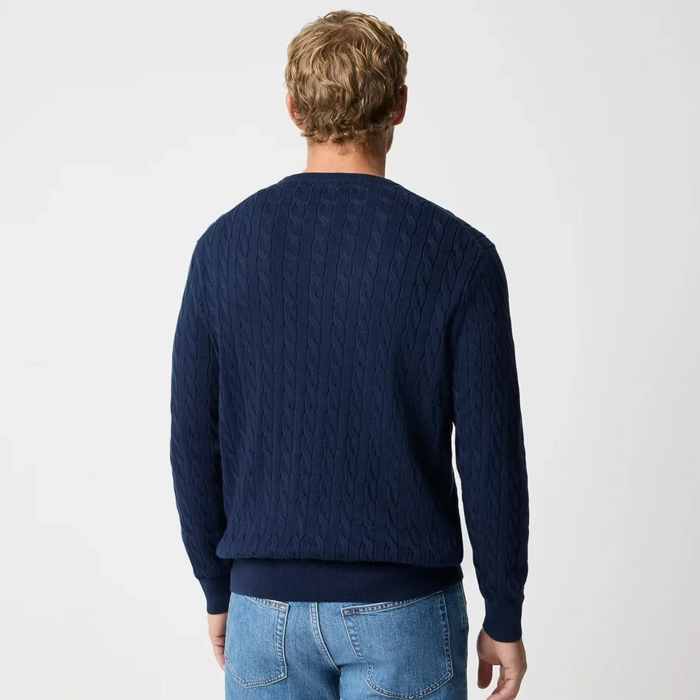 NEW J.Crew‎ Cotton cable crewneck sweater Navy Blue Men’s Size M NWOT Preppy